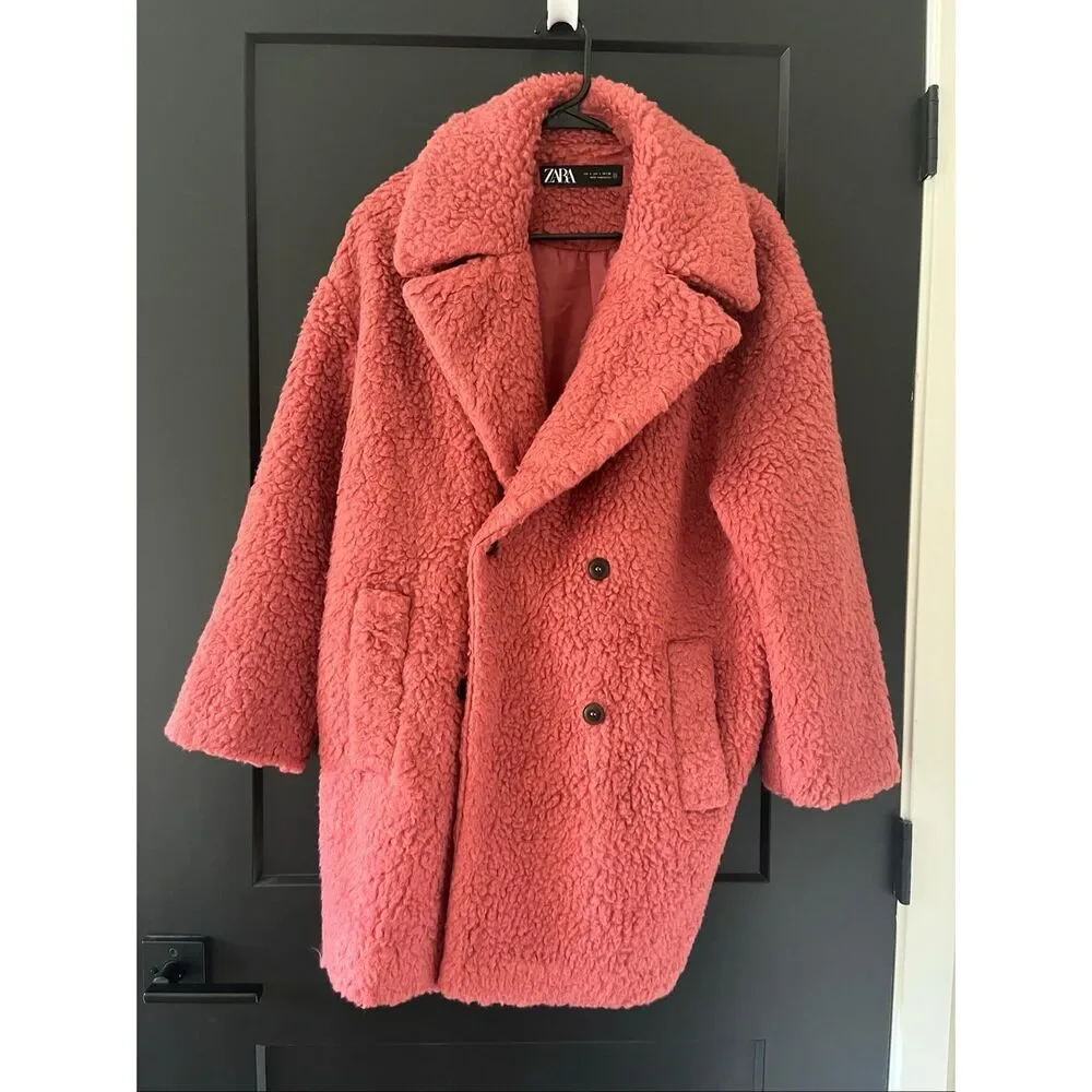 Zara Rust Teddy Coat - Picture 3 of 8